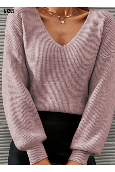 moda wanilia Women's Stylish V-Neck Comfortable Fit Long Sleeve Knitwear Blouse