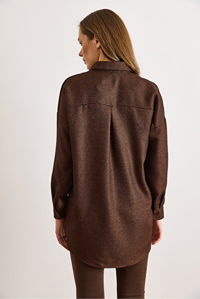 Olalook Women's Bitter Brown Wool Effect Winter Basic Shirt Gml-19001256
