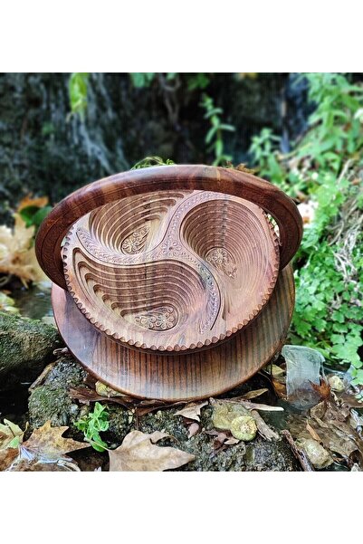 Duffa Large Size Wooden Folding Sugar Bowl Fruit Bowl Carved Motif Snack Bowl Sugar Bowl Fruit Tray