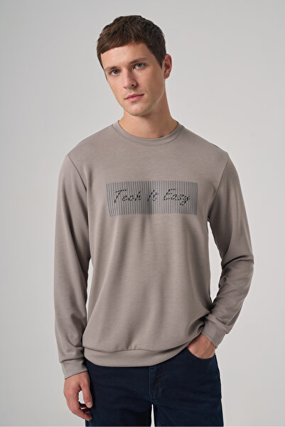 Morven Men's Stone Trend Printed Crew Neck Sweat-Shirt