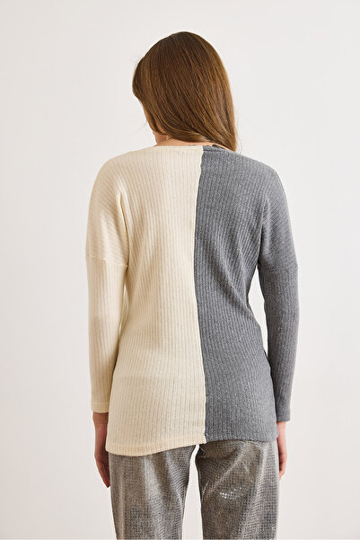 Olalook Women's Smoked Ecru Blocky Fleece-Lined Casual Blouse Blz-19002519