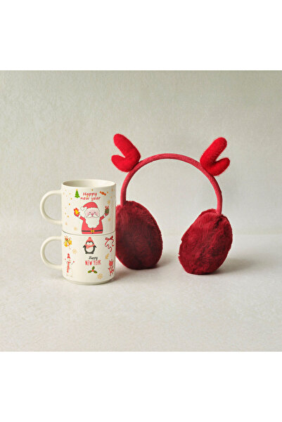 Karaca Home Karaca New Year Yılbaşı Puffy 2 Kişilik Kulaklıklı Kupa Seti