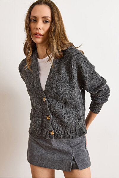 Olalook Women's Smoked Lace-Like Knit Soft Textured Knitwear Cardigan Hrk-19000444