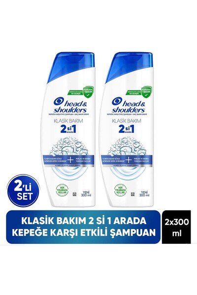 Head&Shoulders 2'si 1 Arada Klasik Bakım Kepek Karşıtı Şampuan 300ml x 2 Adet