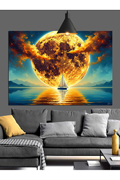 Artmeg Pânză decorativă cu velier care se deschide pe mare la lună plină - Ma...