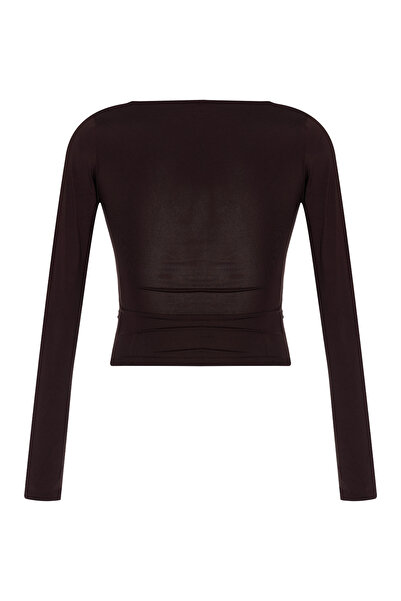 AQUELLA Καφέ μπλούζα με λαιμόκοψη σε σχήμα V