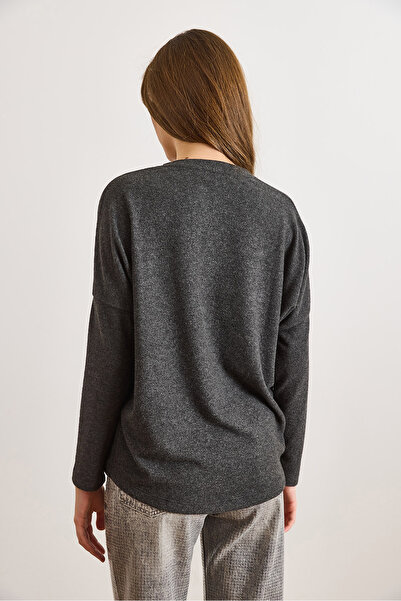 Olalook Women's Smoked V-Neck Basic Winter Soft Blouse Blz-19003179