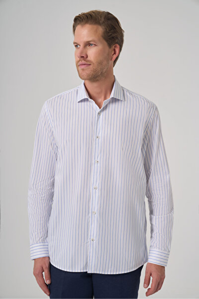 Morven Men's A. Blue Cotton Trend Striped S Slim Fit Half Italian Collar Shirt