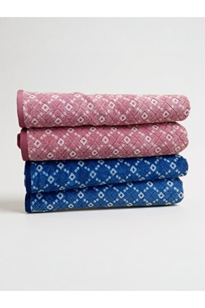 Özdilek Diamond Soft Best Hammam Set Blue Pink – 4 Pieces 100% Cotton, Soft and Water Absorbent