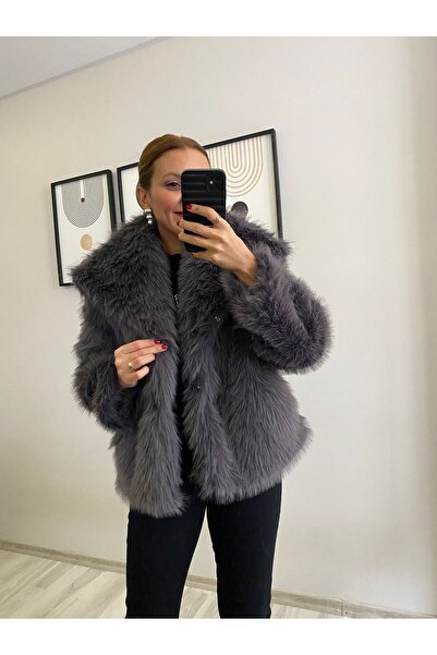 TB Butik Μαλακό υφήματος με κουμπωτά κλειστά κουμπιά Premium γούνινο παλτό από βελούδο