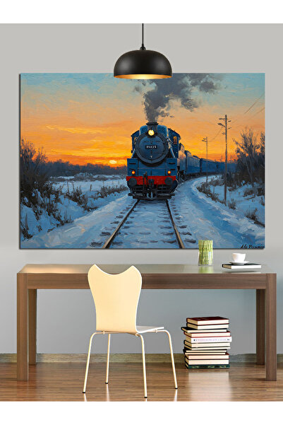 KanvasSepeti Kara Tren Winter Pictură în ulei de înaltă calitate texturat Can...