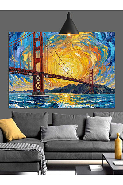 Artmeg Διακοσμητικός καμβάς Golden Gate Bridge Sunset - Ξύλινος πίνακας MDF