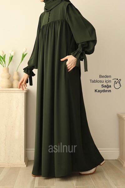 ASİLNUR Zeynep Sleeve Tied Dress Khaki