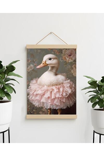 idealizbiz Soyut Kanvas Poster Nostaljik Temada Pembe Tütülü Ördek