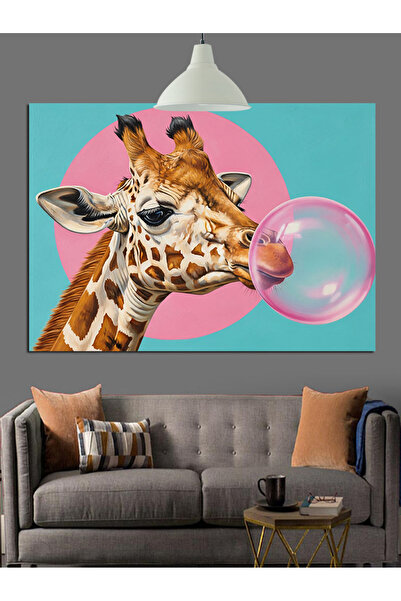 Artmeg Pânză decorativă cu girafă mestecând gumă de mestecat - Tablou din lem...