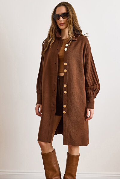 Olalook Women's Bitter Brown Button Detailed Coat Cardigan Hrk-19000445