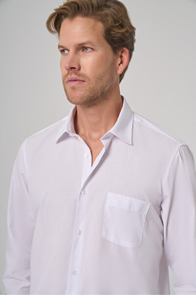 Morven Men's White Basic Regular Fit Hard Collar Pocket Shirt