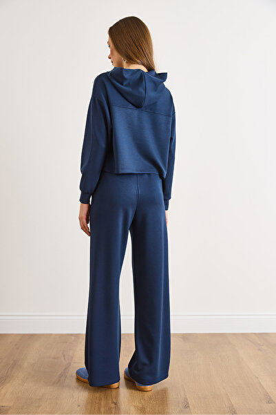 Olalook Women's Navy Blue Eyelet Detailed Top Pocket Bottom Tracksuit Set Etkm-0000090