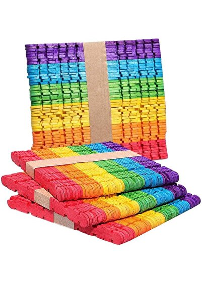 AGD Multicolored Serrated Wooden Craft Sticks - 4 Sets x 50 Pieces
