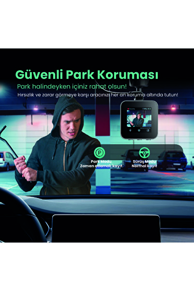 +360 Botslab Hk50 Set / 3k Qhd Wifi 150° Ultra Geniş Açı Gece Görüşlü Akıllı Araç Kamera + Park Kiti