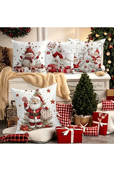 CN 4Pcs Festive Christmas Pillow Covers - Santa Claus, Gnome, Snowman Deer Polyester Pillowcases
