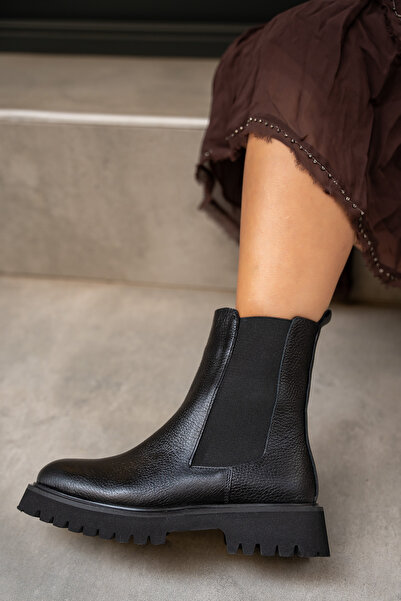 LAMİNTA Audrey Black Leather Women's Elastic Genuine Leather Boots