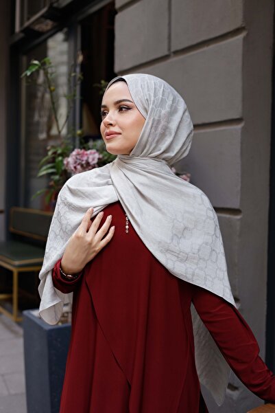 ipekistanbul Şal jacquard moale - model cu lanţuri - piatră deschisă