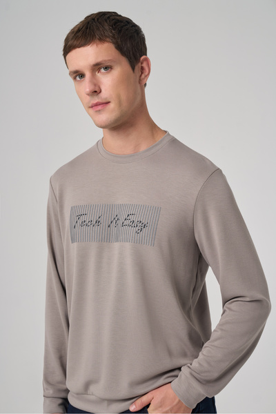 Morven Men's Stone Trend Printed Crew Neck Sweat-Shirt