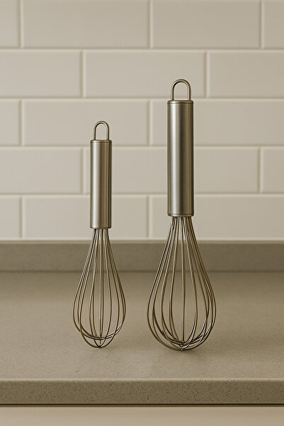 MEYA PİNE Set of 2 Stainless Steel Whisks – Small & Large Size |   Durable, Ergonomic, Multi-Purpose