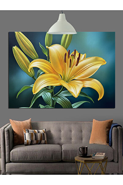 KanvasSepeti Floare de crin galben Vopsea în ulei de înaltă calitate texturat...