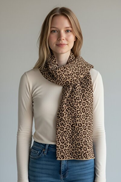 VARM Leopar Desenli Uzun Geniş Atkı