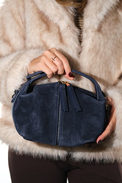 LuviShoes Island Navy Blue Suede Genuine Leather Women's Shoulder Bag
