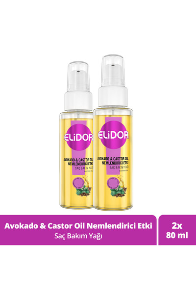 Elidor Saç Bakım Yağı Avokado ve Castor Oil Nemlendirici Etki 80 ml x2