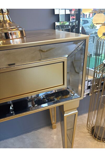 Amisos Dekor Gold Martı Model Dresuar Takımı | MDF Mobilya Lake Boyalı | Ayna 92x92 – Dresuar 120x40x85 cm