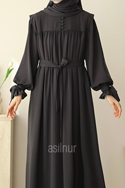 ASİLNUR Zeynep Sleeveless Tie Dress Smoked