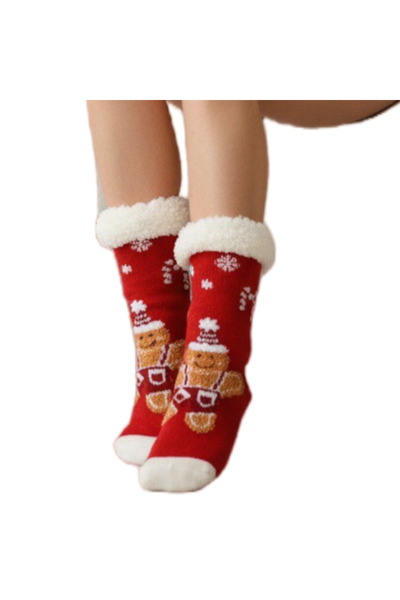 OEM 1 pair of Christmas themed fleece socks for women, non-slip, 31508-4