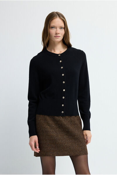 adL Düğme Detaylı Kaşmir Karışımlı Triko Hırka