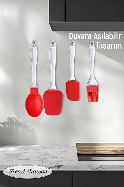 Trend Maison Set of 4 Fireproof Non-Stick Kitchen Pastry Silicone Egg Brush Spoon Spatula Set