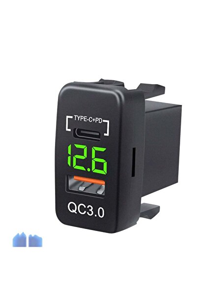 Generic USB Quick Charger Socket 12V/24V 38W QC3.0 & Type-C PD with LED Voltmeter - Multi Port