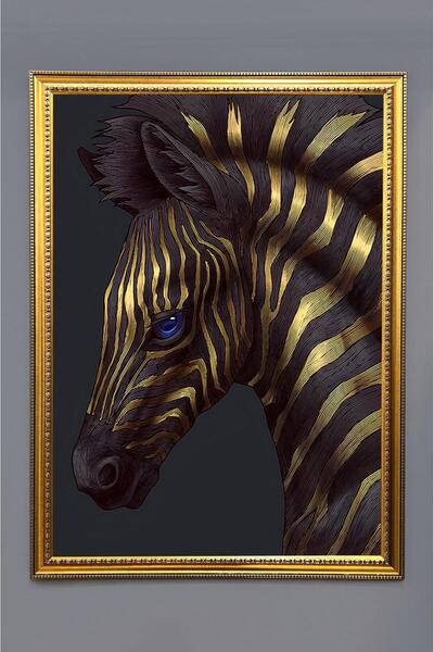 Dolce Mariee Zebra Figürlü Dijital Baskılı Kadife Kumaş Çerçeveli Tablo TBL0067