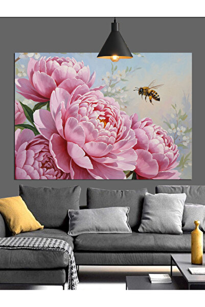 KanvasSepeti Pembe Şakayık Pictură în ulei de înaltă calitate texturat Canvas...