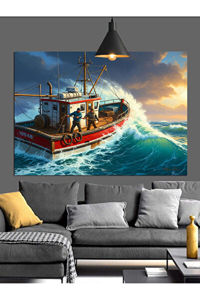 KanvasSepeti Fırtună în mare Vopsea în ulei de înaltă calitate texturat Canva...