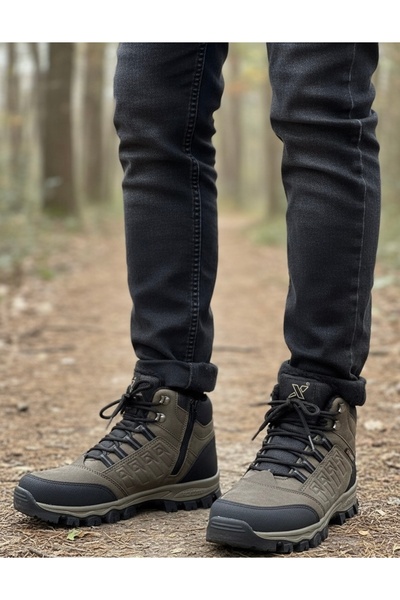 Budaks Ανδρικές μπότες με επένδυση από γούνα, ανθεκτικές στο νερό και το κρύο, με φερμουάρ και κορδόνια, μπότες πεζοπορίας εξωτερικού χώρου