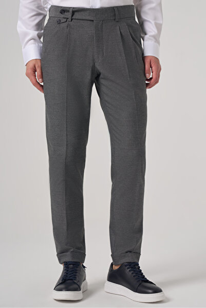 Morven Men's Smoked Polyviscon Trend Patterned Slim Fit Double Pleated Trousers