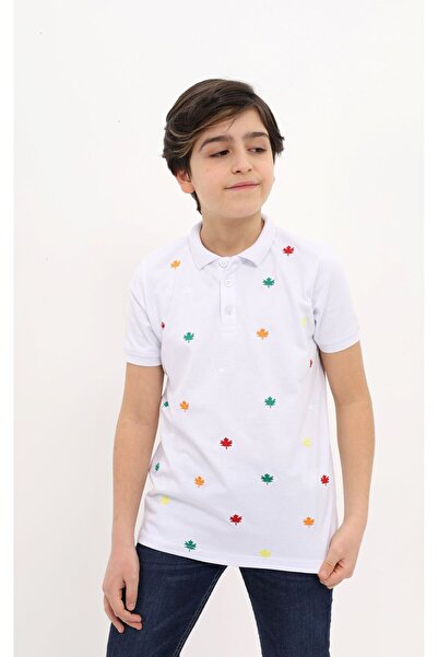 Toontoy Boy's Printed Polo Neck Buttoned Short Sleeve T-Shirt