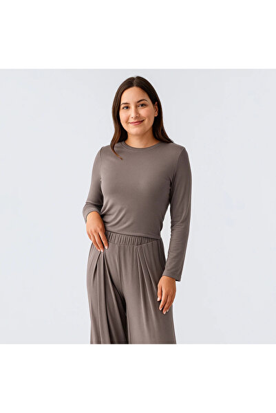 Penelope Relax Crop Wide Leg Stretchy Viscose Pajama Set - Mink / XL