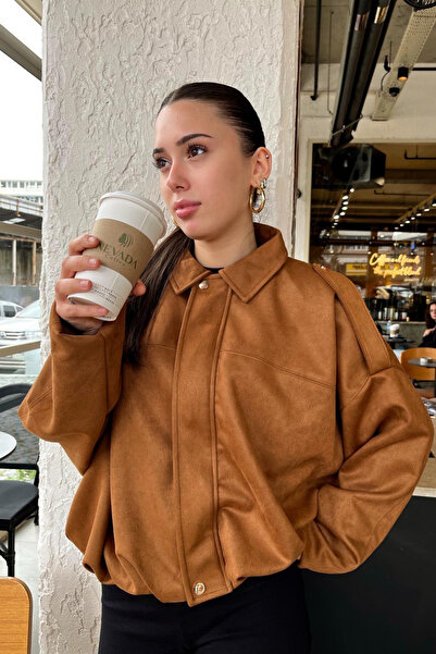 Rich Women's Tan Oversized Suede Bomber Jacket