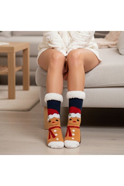 OEM 1 pair of Christmas themed fleece socks for women, non-slip, 31508-4