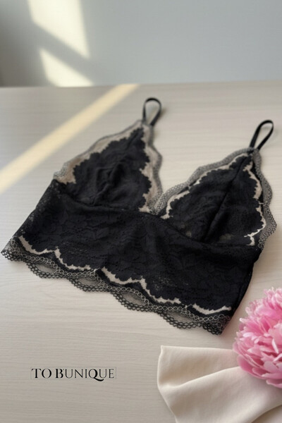 To Bunique Soft Lace Detailed Chest Part Lined Lace Bralette-Special Pouch Is Also Sent