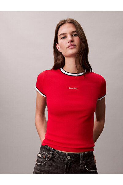 Calvin Klein Contrast Trim Ribbed Logo Graphic Baby Tee